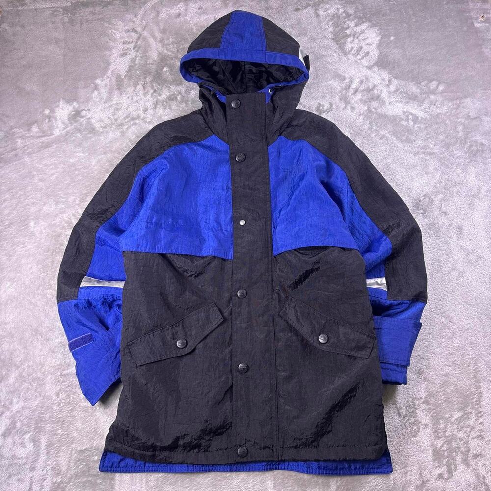 Vintage Y2K Old Navy Hooded Parka Jacket Men’s Small Blue Black Colorblock